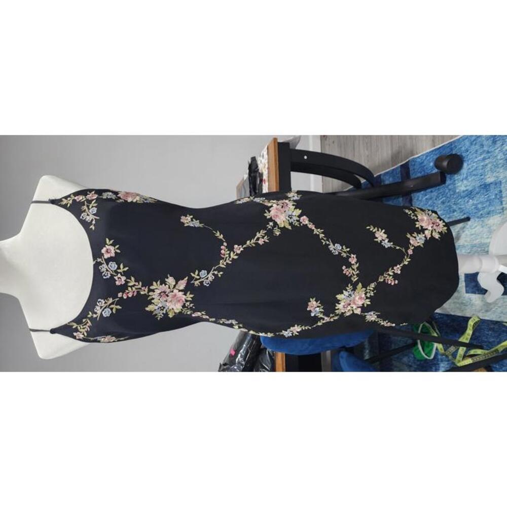 Elegant Black Floral Embroidered Slip Dress #3